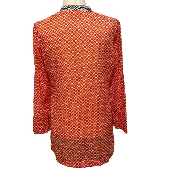 Tory Burch Women’s Tunic Top Cotton Classic Modern Size 6 Orange White Navy - Picture 3 of 12